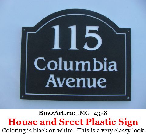 Black on white house address classic sign